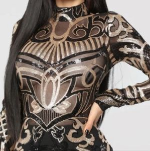 Fashion Nova Black and Gold Sequin Dress